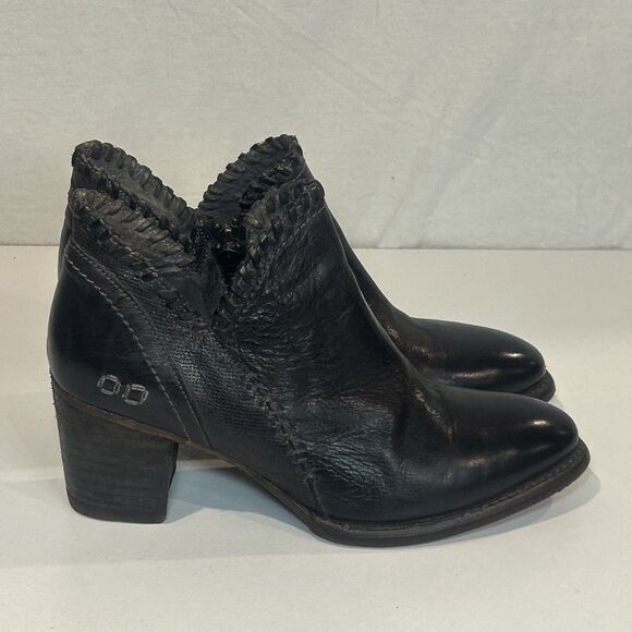 BED|STU Carla Black Leather Women's Chunky Heeled Bootie size 8 - Picture 1 of 7